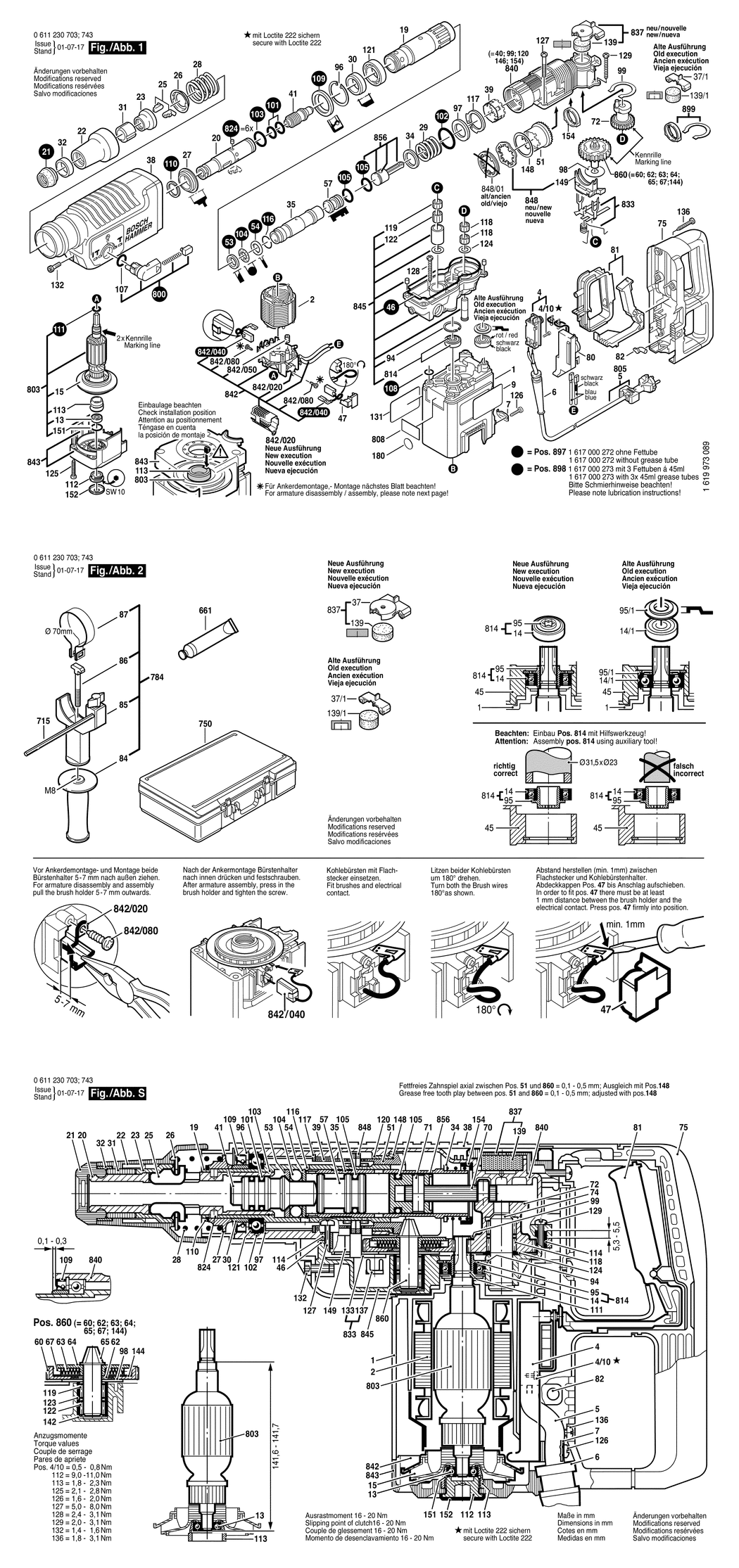 Bosch GBH 5 DCE / 0611230742 / GB 240 Volt Spare Parts