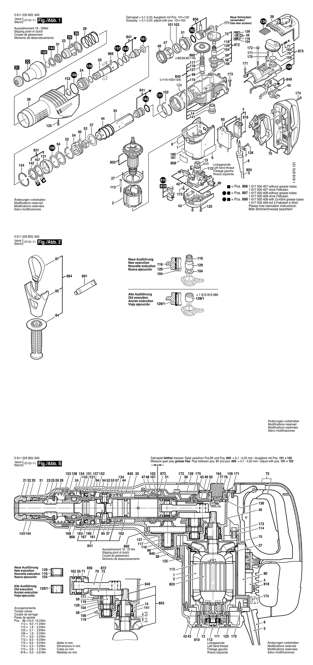 Bosch GBH 7-45 DE / 0611235803 / EU 230 Volt Spare Parts