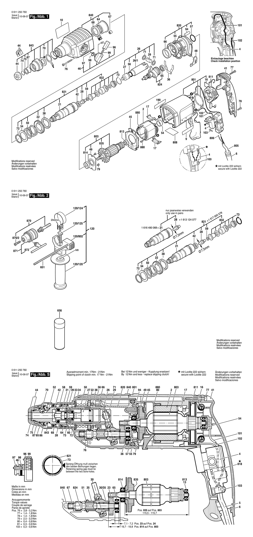 Bosch H 22-SLE / 0611250760 / EU 230 Volt Spare Parts