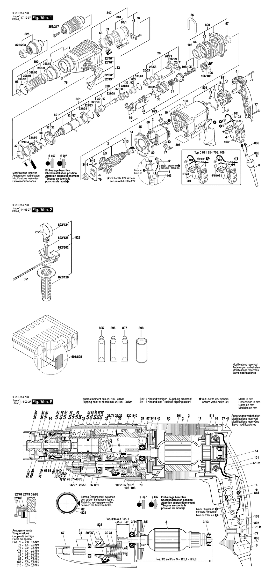 Bosch GBH 2-26 DFR / 0611254703 / EU 230 Volt Spare Parts