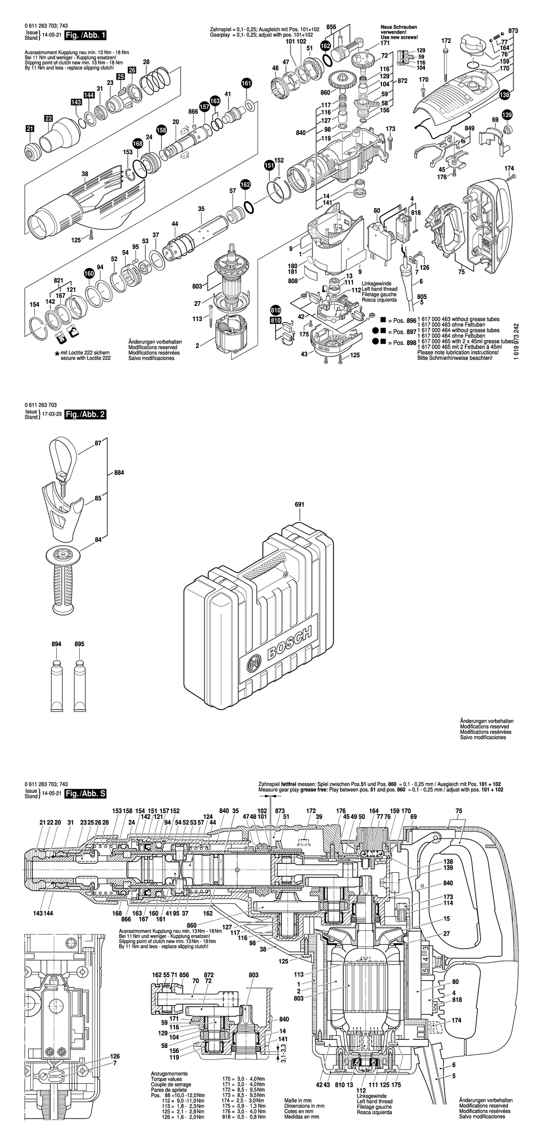 Bosch GBH 7-46 DE / 0611263732 / CH 230 Volt Spare Parts