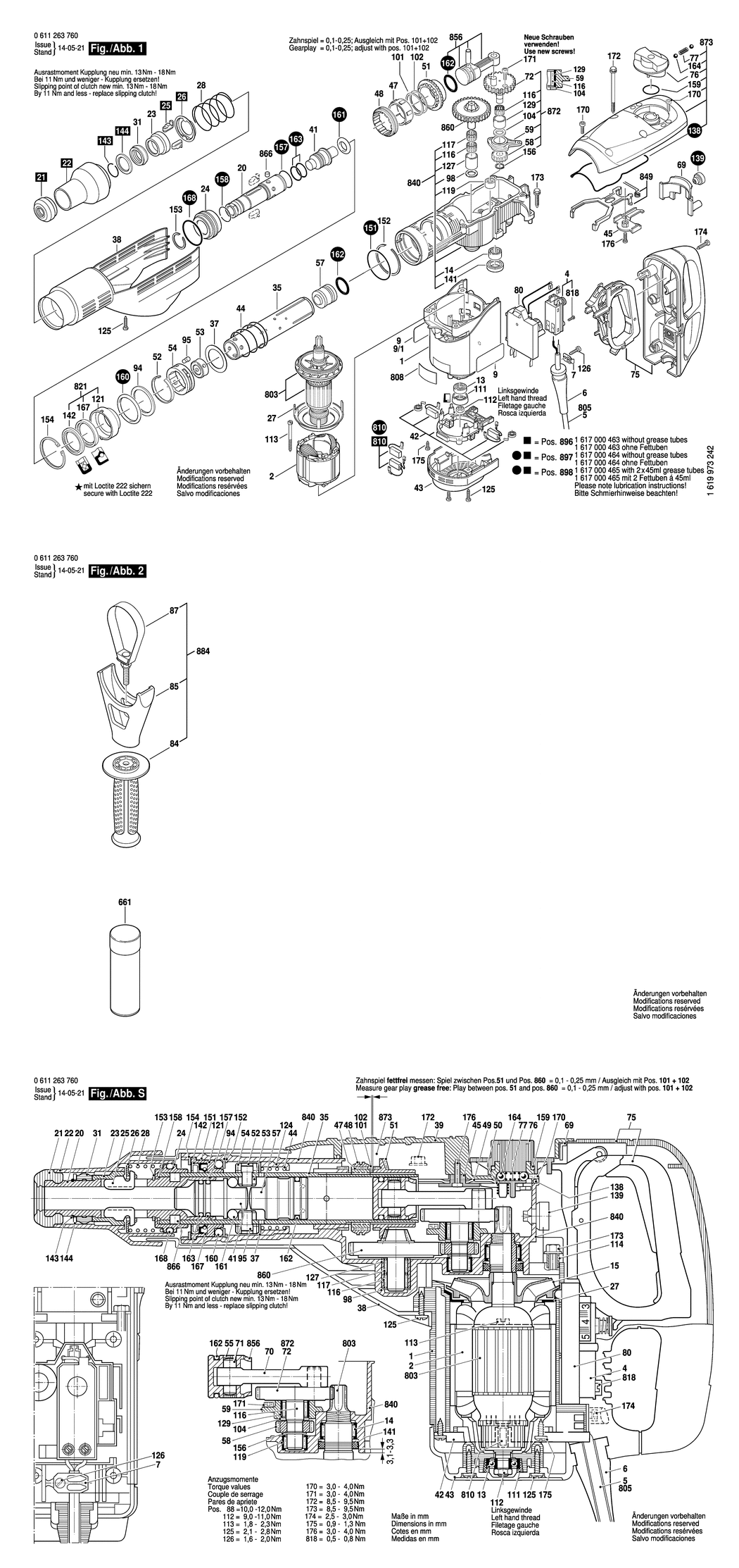 Bosch BMH 45-XE / 0611263760 / EU 230 Volt Spare Parts