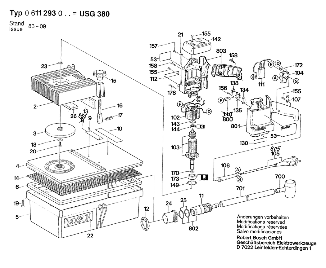 Bosch USG 380 / 0611293003 / EU 220 Volt Spare Parts