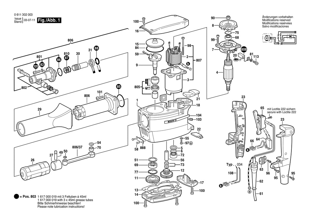 Bosch ---- / 0611302003 / EU 220 Volt Spare Parts