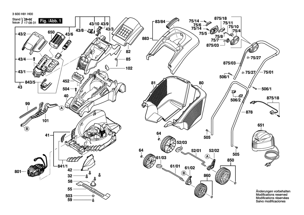 Bosch ROTAK 43 LI / 3600H81H00 / --- 36 Volt Spare Parts