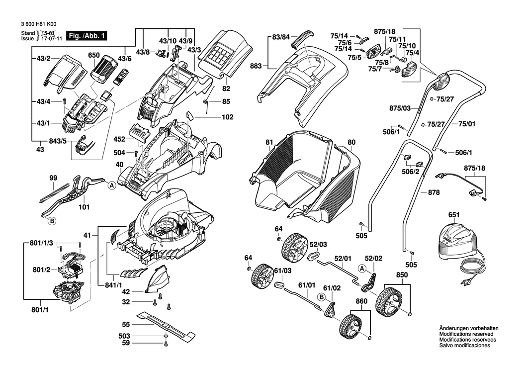 Bosch ROTAK 43 LI / 3600H81K00 / --- 36 Volt Spare Parts