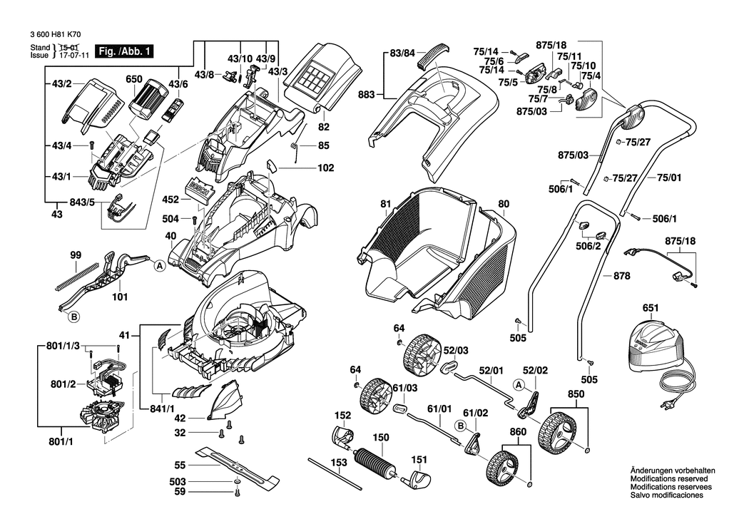 Bosch ROTAK 43 LI / 3600H81K71 / --- 36 Volt Spare Parts