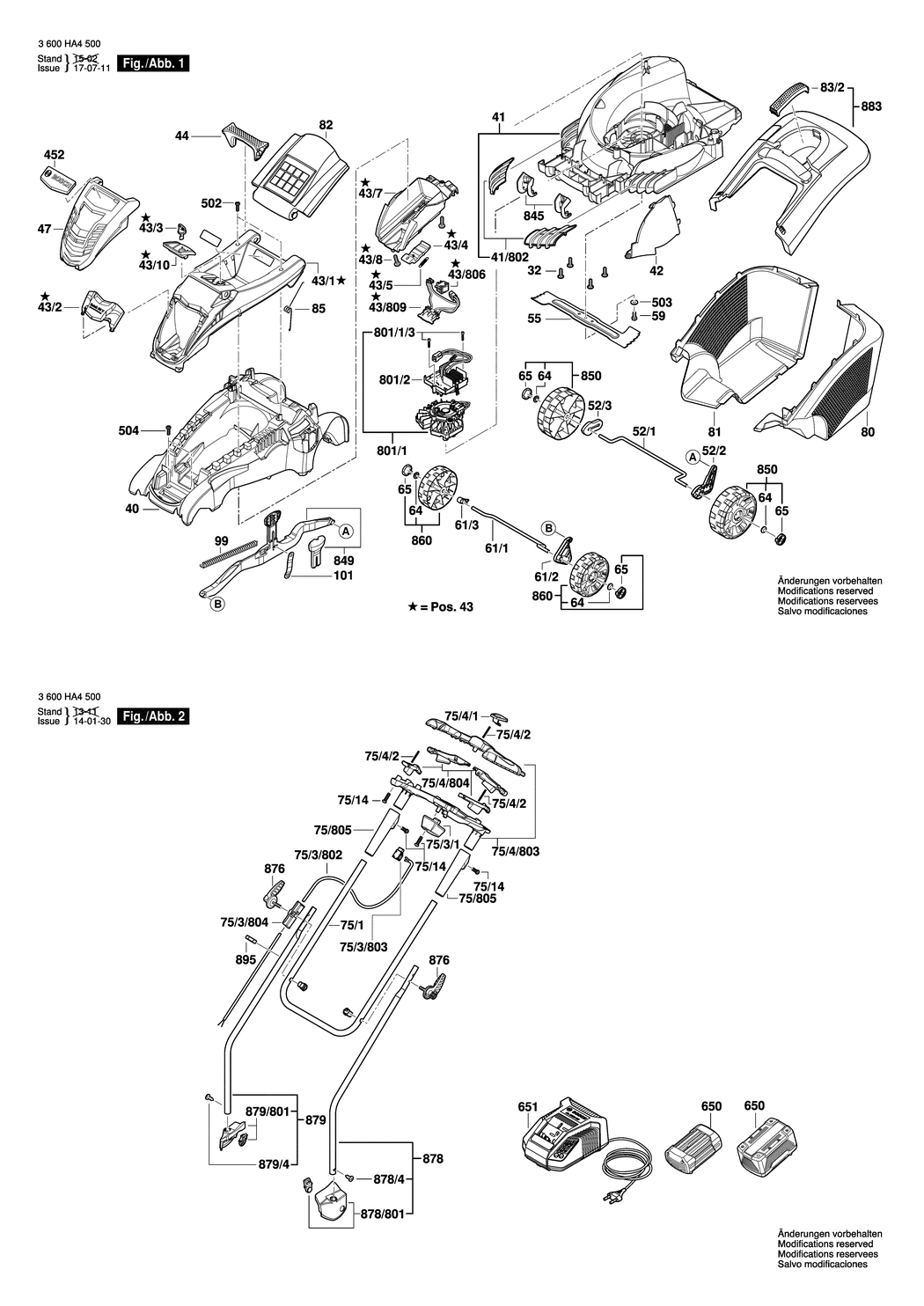 Bosch Rotak 43 LI / 3600HA4500 / EU 36 Volt Spare Parts