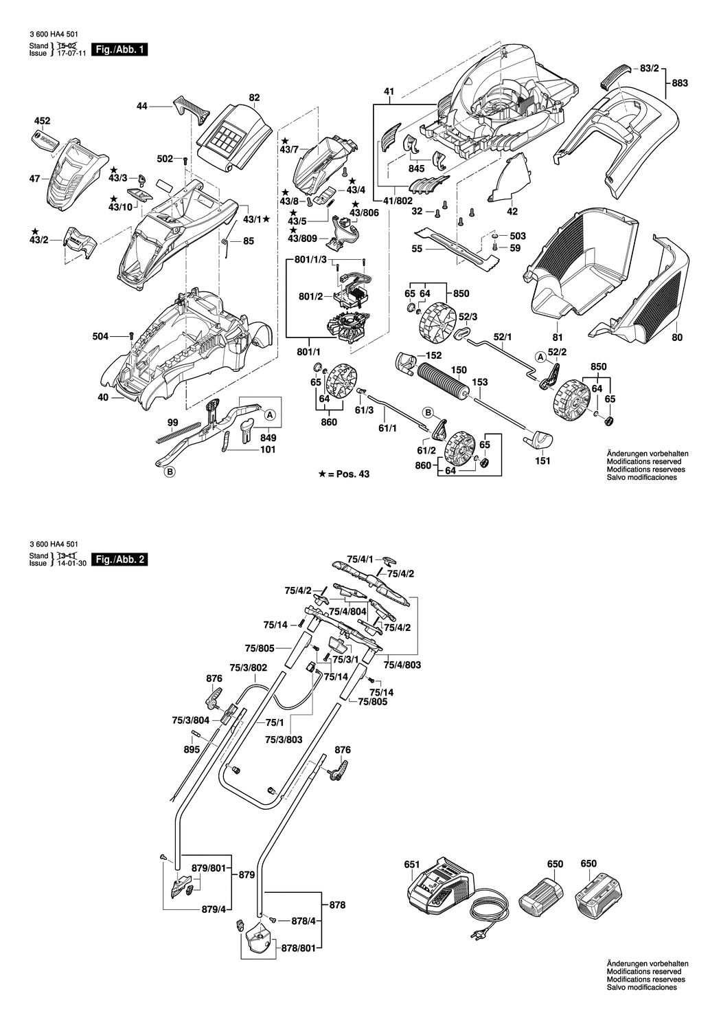 Bosch Rotak 36-43 LI R / 3600HA4501 / EU 36 Volt Spare Parts