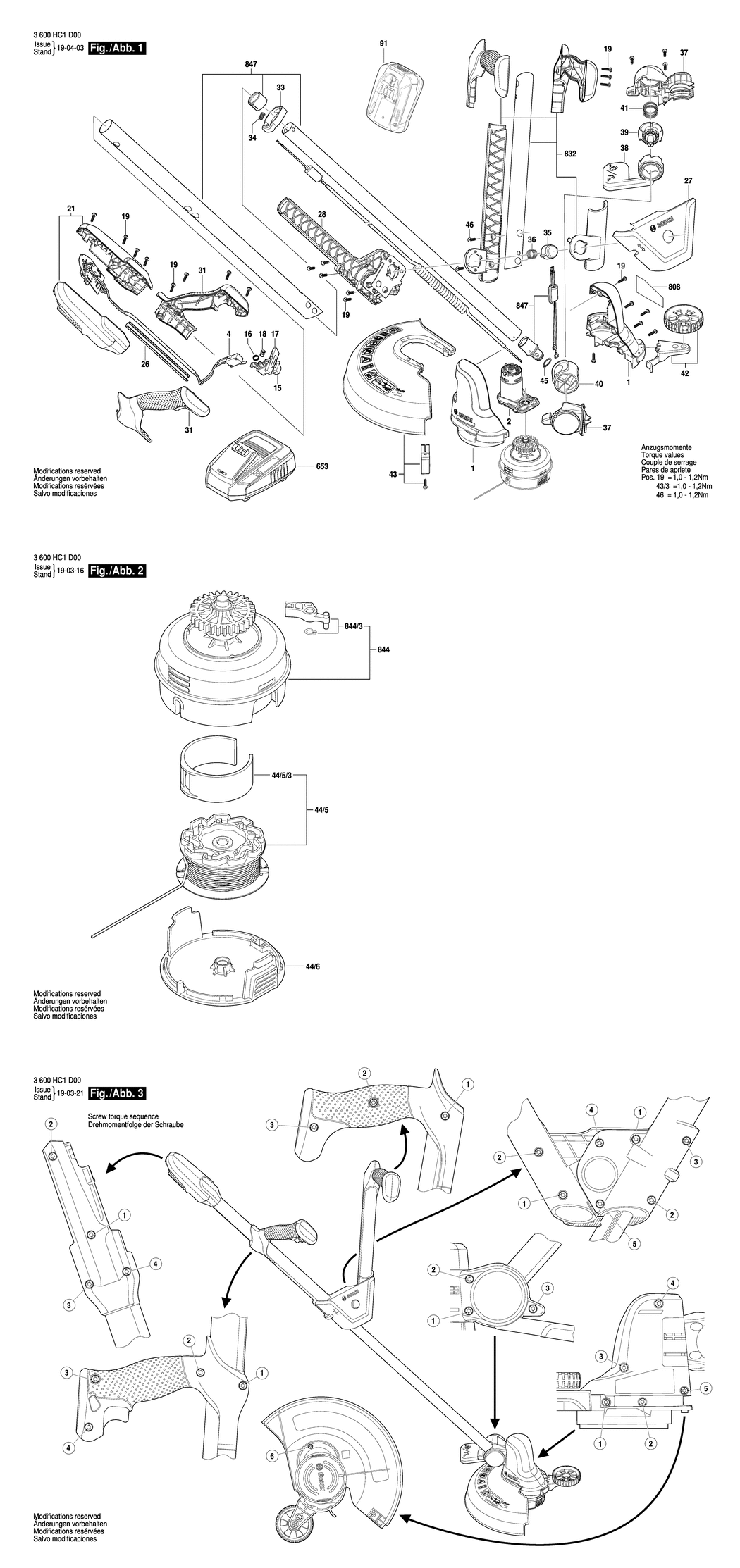 Bosch UniGrassCut 18 / 3600HC1D00 / EU 18 Volt Spare Parts