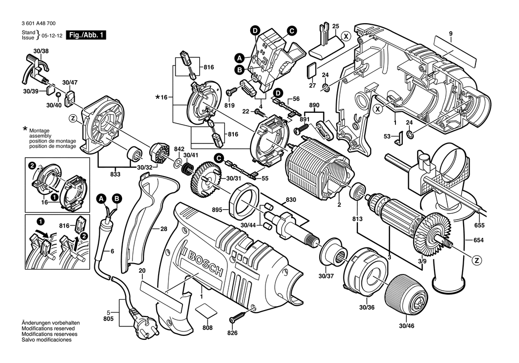 Bosch GSB 16 RE / 3601A48700 / EU 230 Volt Spare Parts