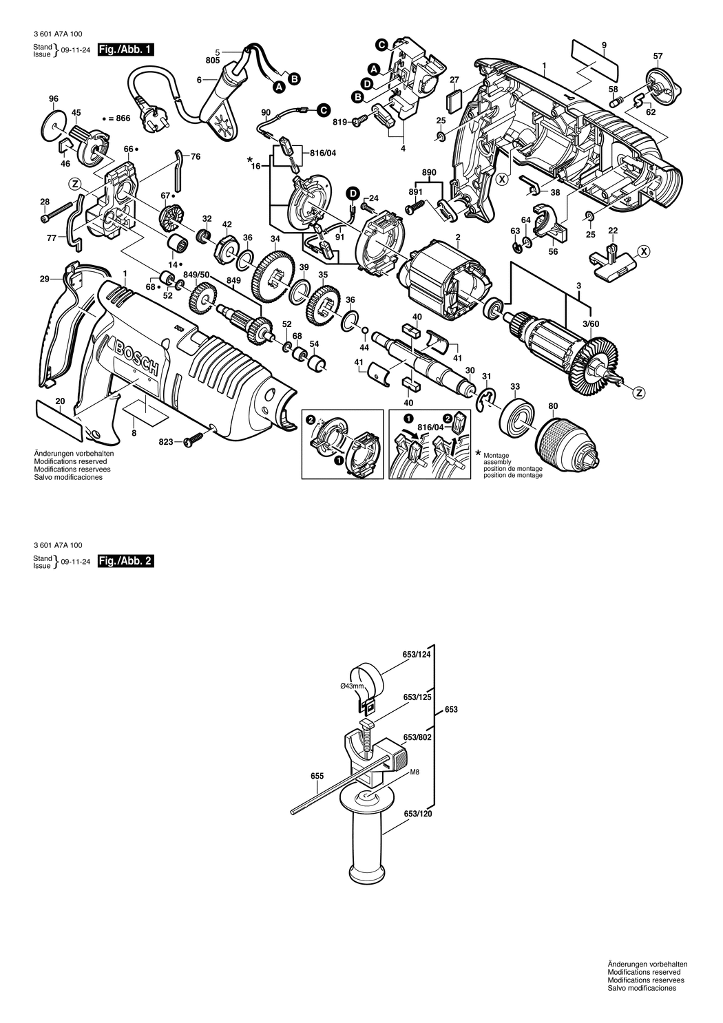 Bosch GSB 1800-2 RE / 3601A7A100 / EU 230 Volt Spare Parts