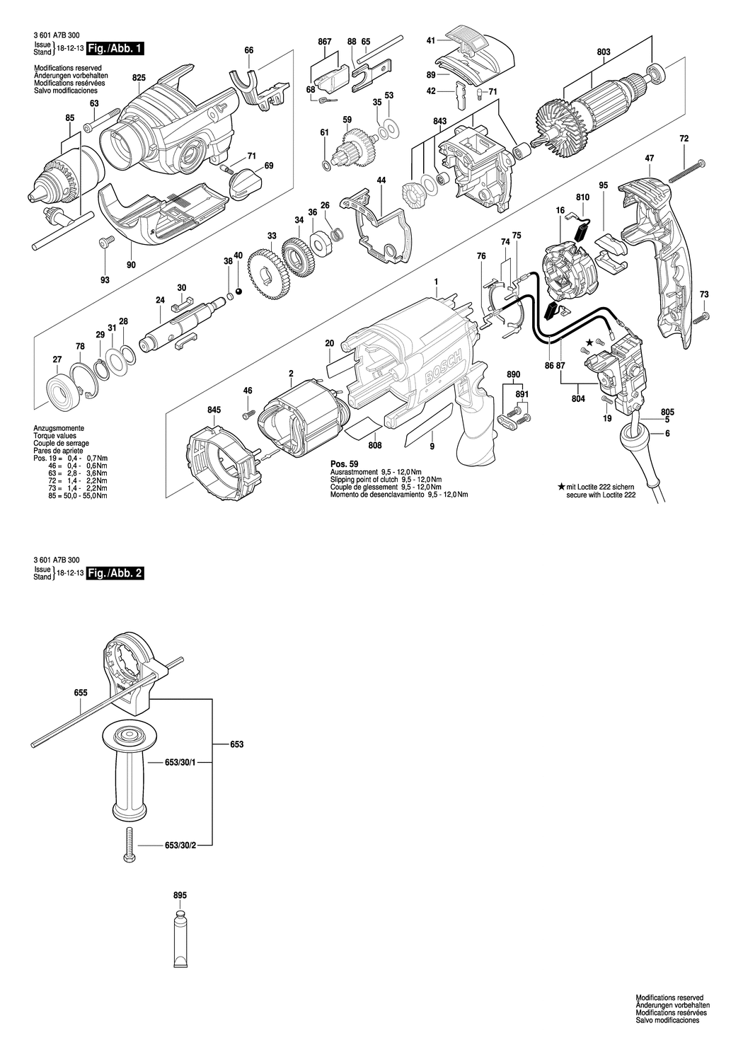 Bosch GSB 20-2 / 3601A7B300 / EU 230 Volt Spare Parts