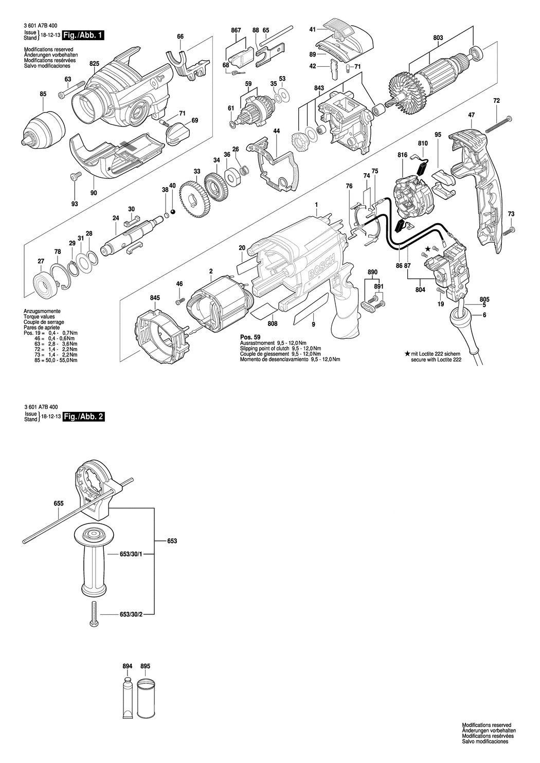 Bosch GSB 20-2 / 3601A7B400 / EU 230 Volt Spare Parts