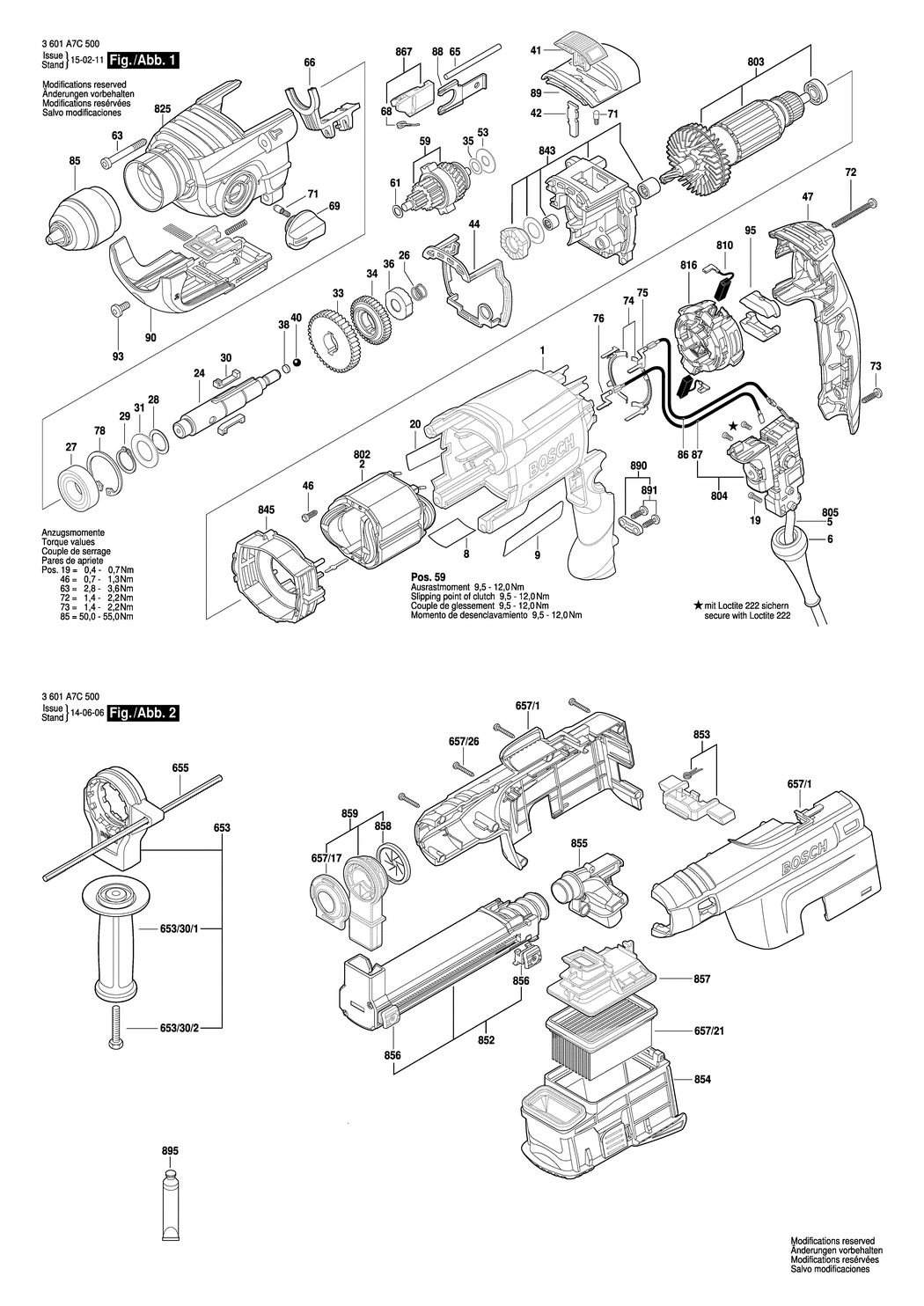 Bosch GSB 19-2 REA / 3601A7C530 / CH 230 Volt Spare Parts