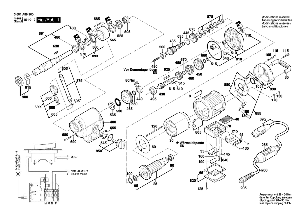 Bosch GDB 350 WE / 3601A89900 / EU 230 Volt Spare Parts