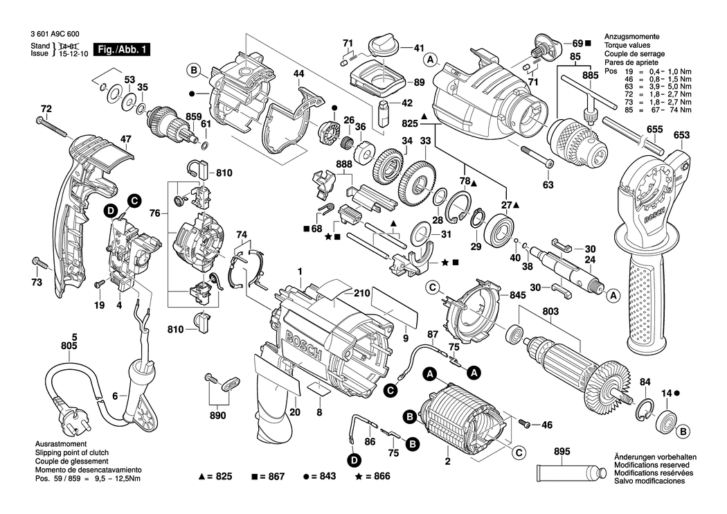 Bosch GSB 21-2 RE / 3601A9C600 / EU 230 Volt Spare Parts