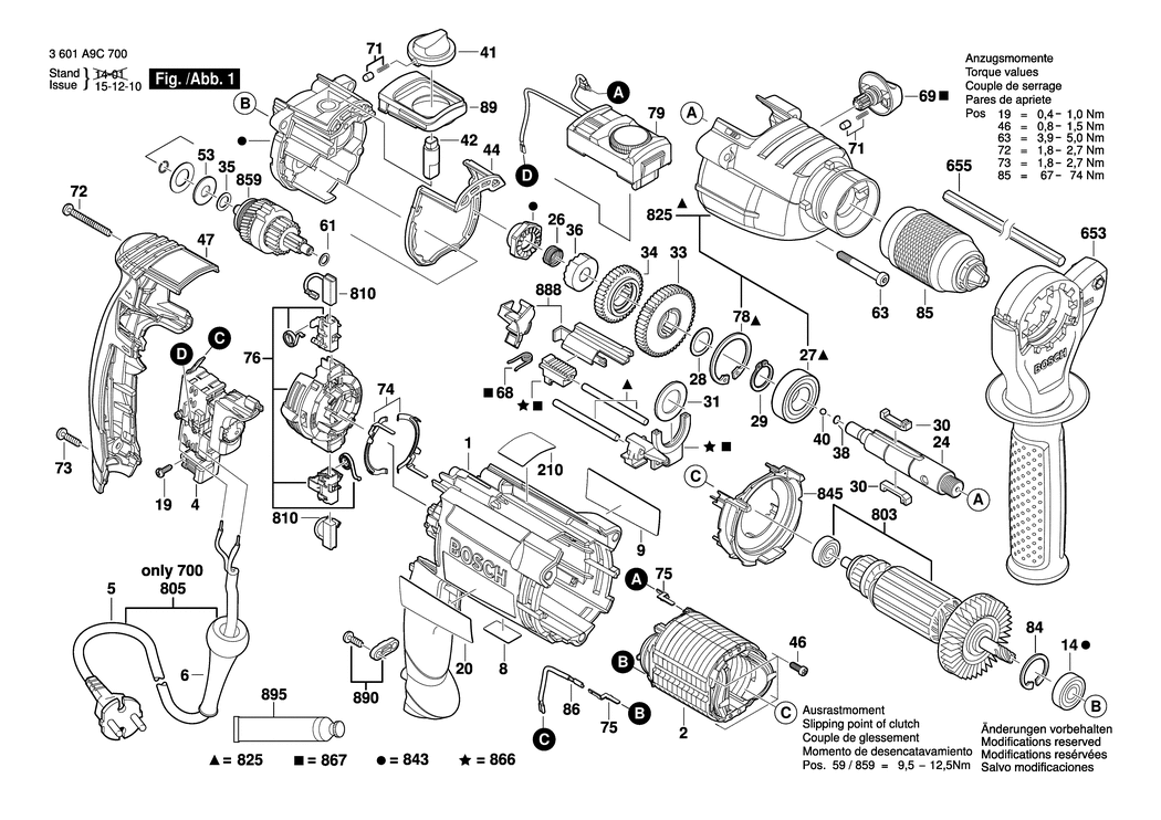 Bosch GSB 21-2 RCT / 3601A9C700 / EU 230 Volt Spare Parts