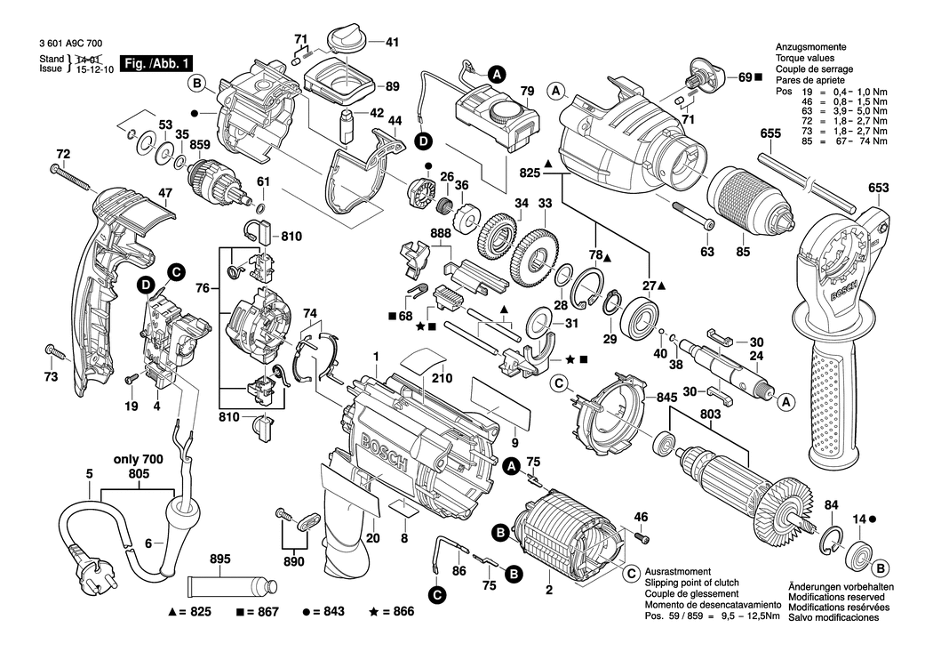 Bosch GSB 21-2 RCT / 3601A9C730 / CH 230 Volt Spare Parts