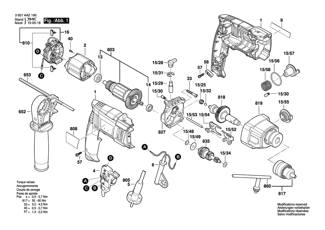 Bosch GSB 18-2 RE / 3601AA2190 / --- 230 Volt Spare Parts