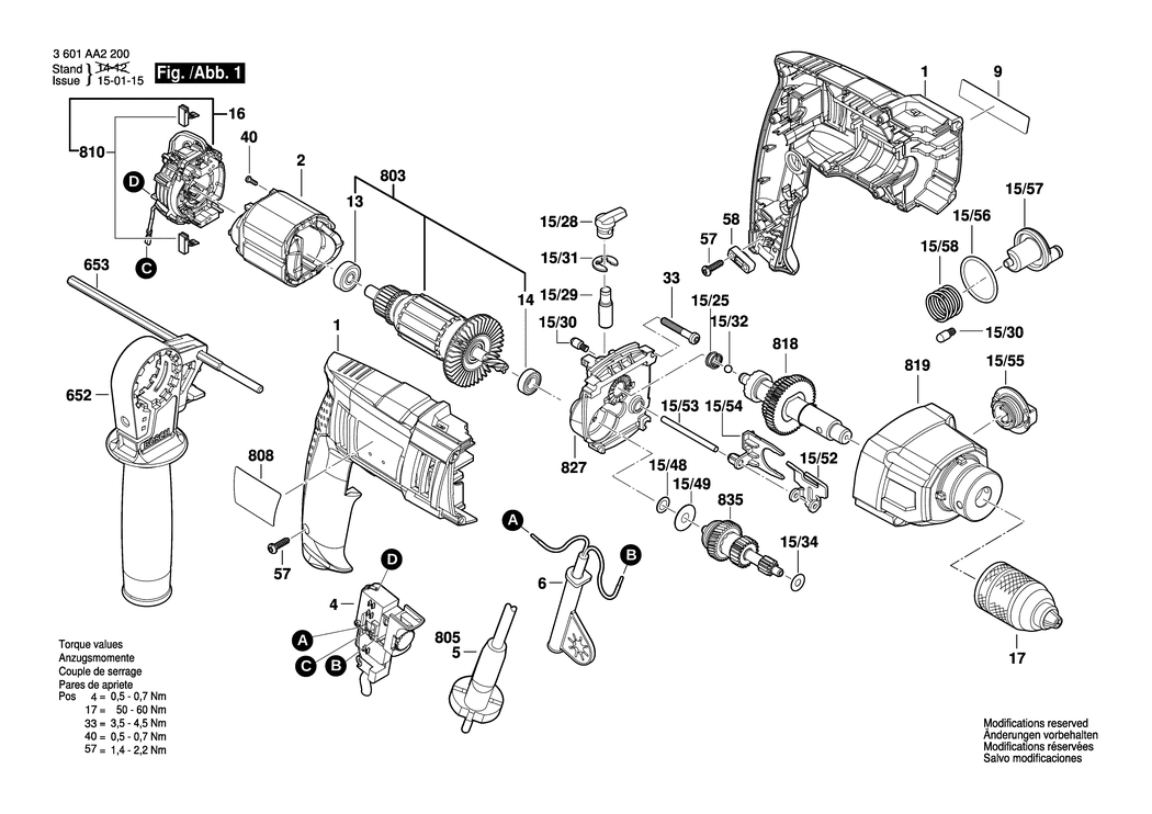 Bosch GSB 18-2 RE / 3601AA2200 / EU 230 Volt Spare Parts