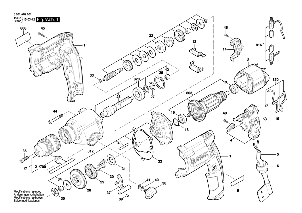 Bosch GBM13-2 RE / 3601AB2001 / EU 230 Volt Spare Parts