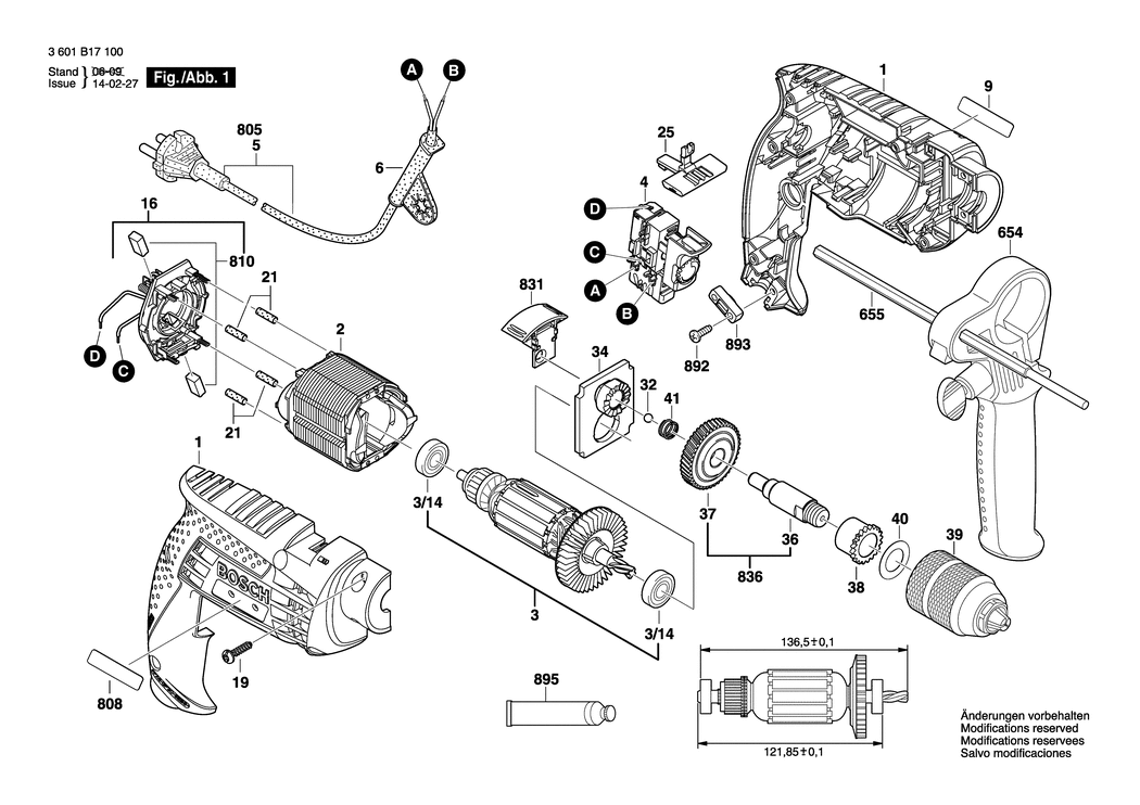 Bosch GSB 13 RE / 3601B17100 / EU 230 Volt Spare Parts