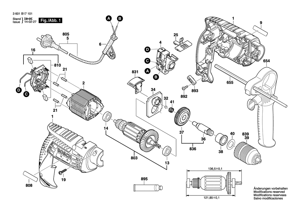 Bosch GSB 13 RE / 3601B17101 / EU 230 Volt Spare Parts