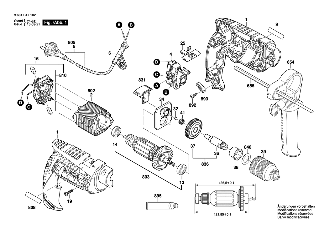 Bosch GSB 13 RE / 3601B17102 / EU 230 Volt Spare Parts