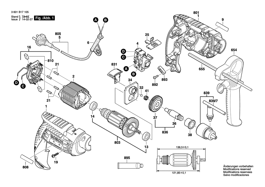 Bosch GSB 13 RE / 3601B17105 / EU 230 Volt Spare Parts