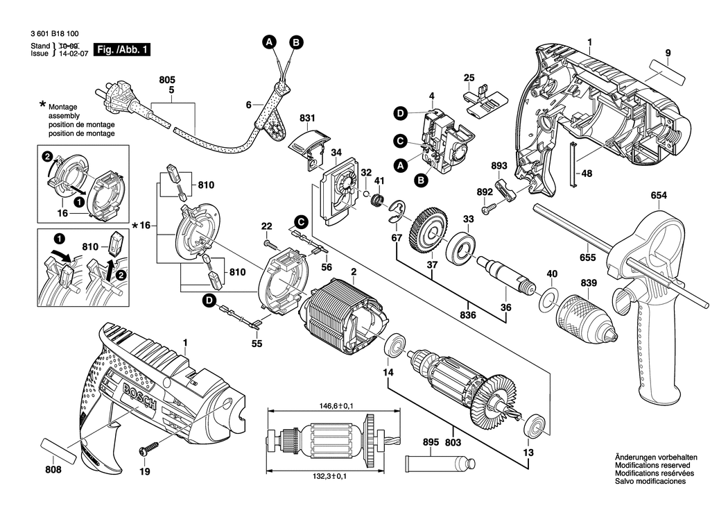 Bosch GSB 1600 RE / 3601B18100 / EU 230 Volt Spare Parts