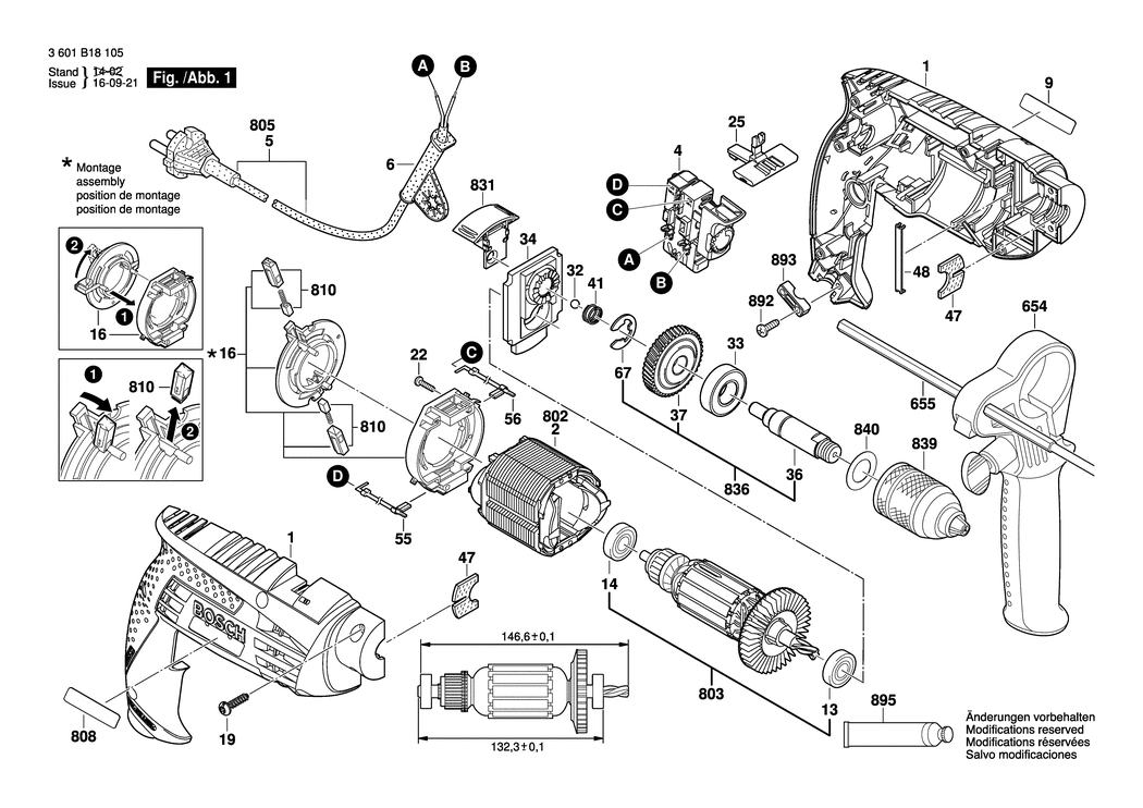 Bosch GSB 1600 / 3601B18105 / EU 230 Volt Spare Parts