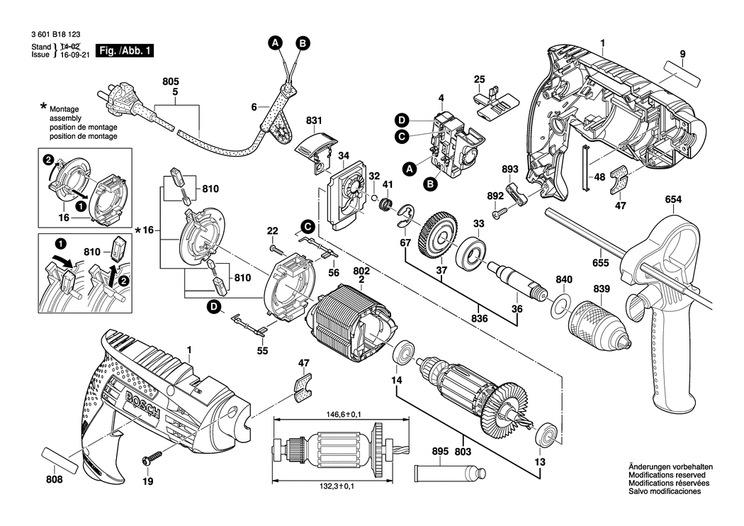 Bosch GSB 1600 / 3601B18123 / EU 230 Volt Spare Parts