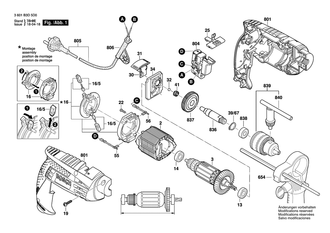 Bosch GSB 13 RE / 3601B3D5D0 / --- 127 Volt Spare Parts