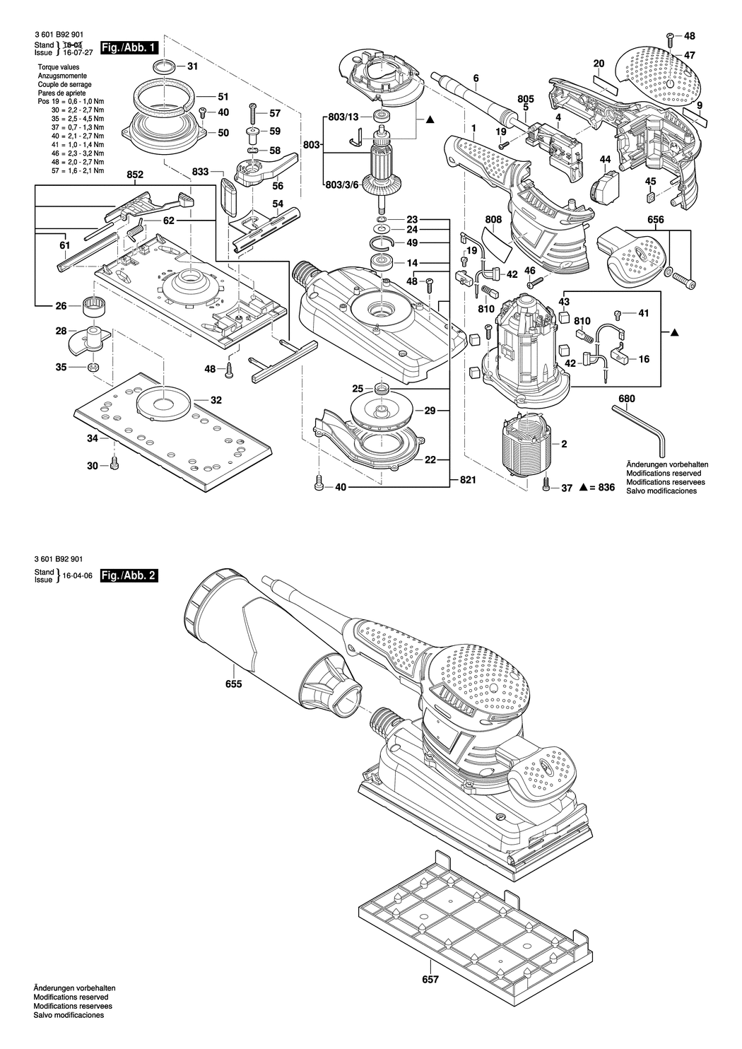 Bosch GSS 280 AVE / 3601B92932 / CH 230 Volt Spare Parts