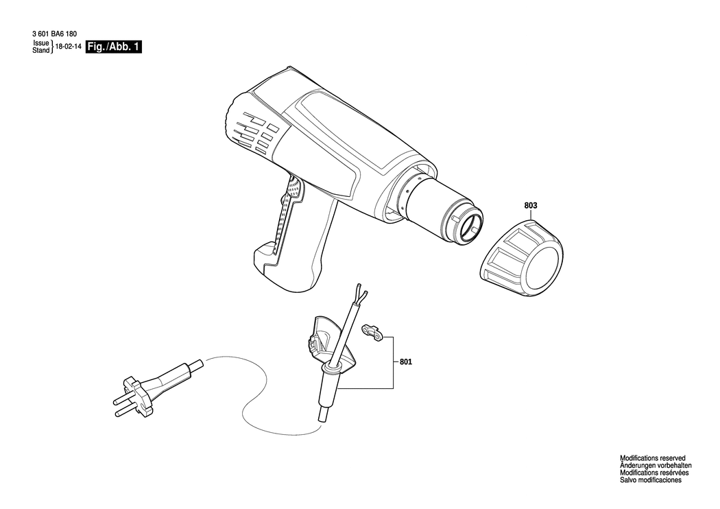 Bosch GHG 18-60 / 3601BA61K0 / EU 230 Volt Spare Parts