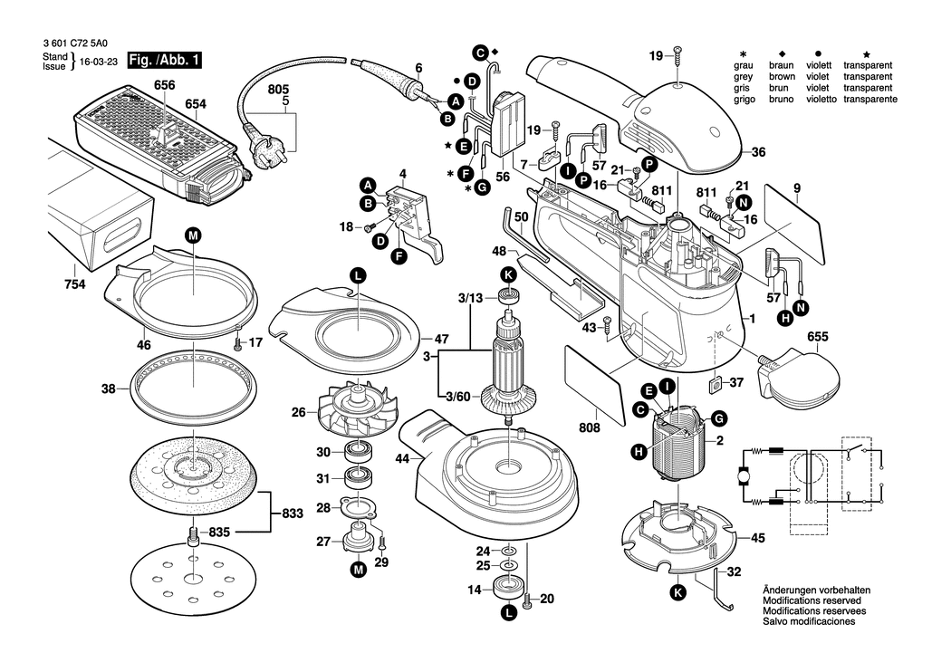 Bosch GEX 125 AC / 3601C725A0 / EU 230 Volt Spare Parts