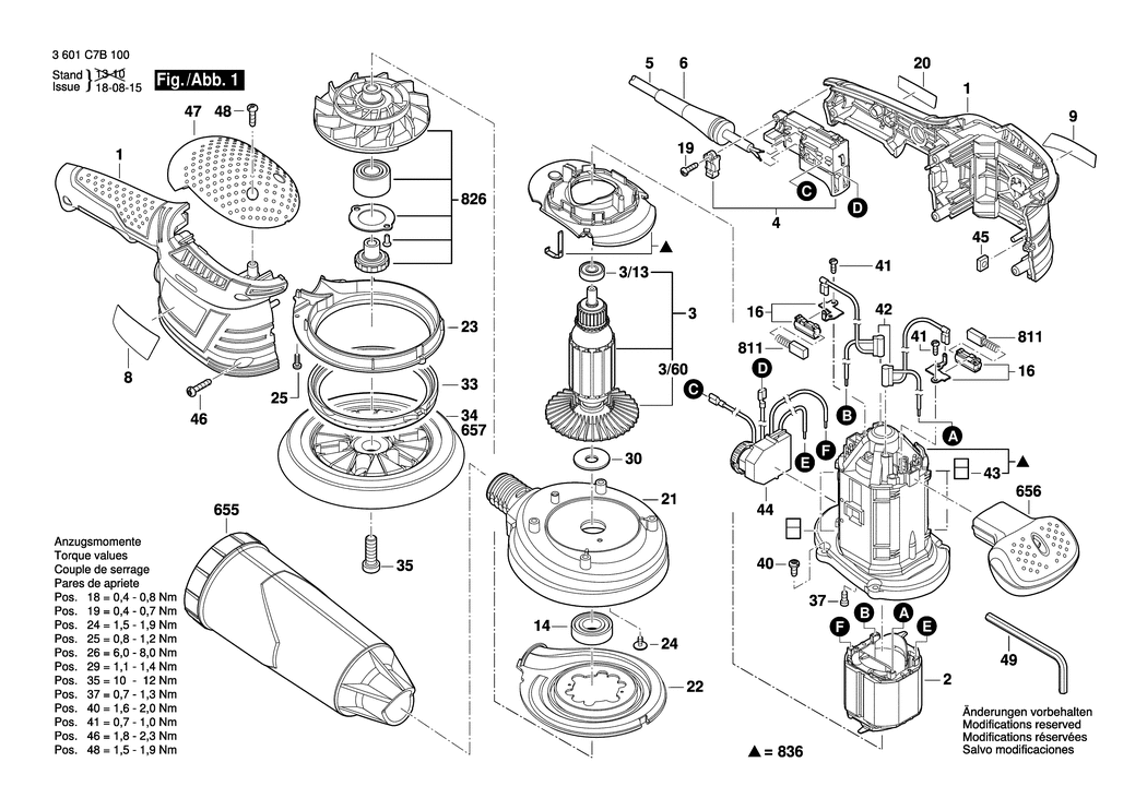 Bosch BROS-125/150 AVE / 3601C7BB00 / EU 230 Volt Spare Parts