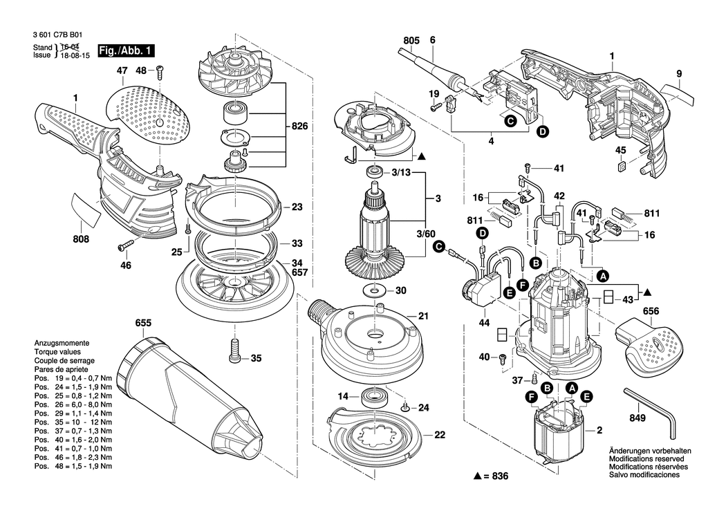 Bosch BROS-125/150 AVE / 3601C7BB01 / EU 230 Volt Spare Parts