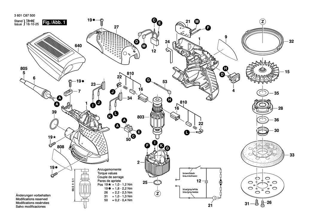 Bosch GEX 125-1 AE / 3601C87530 / CH 230 Volt Spare Parts