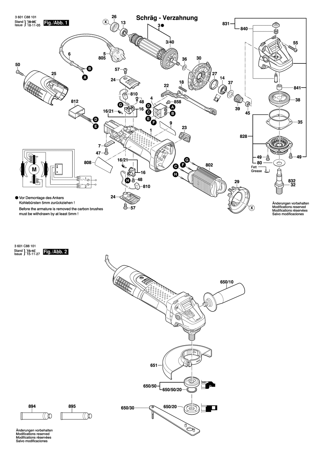 Bosch GWS 7-115 / 3601C88131 / CH 230 Volt Spare Parts