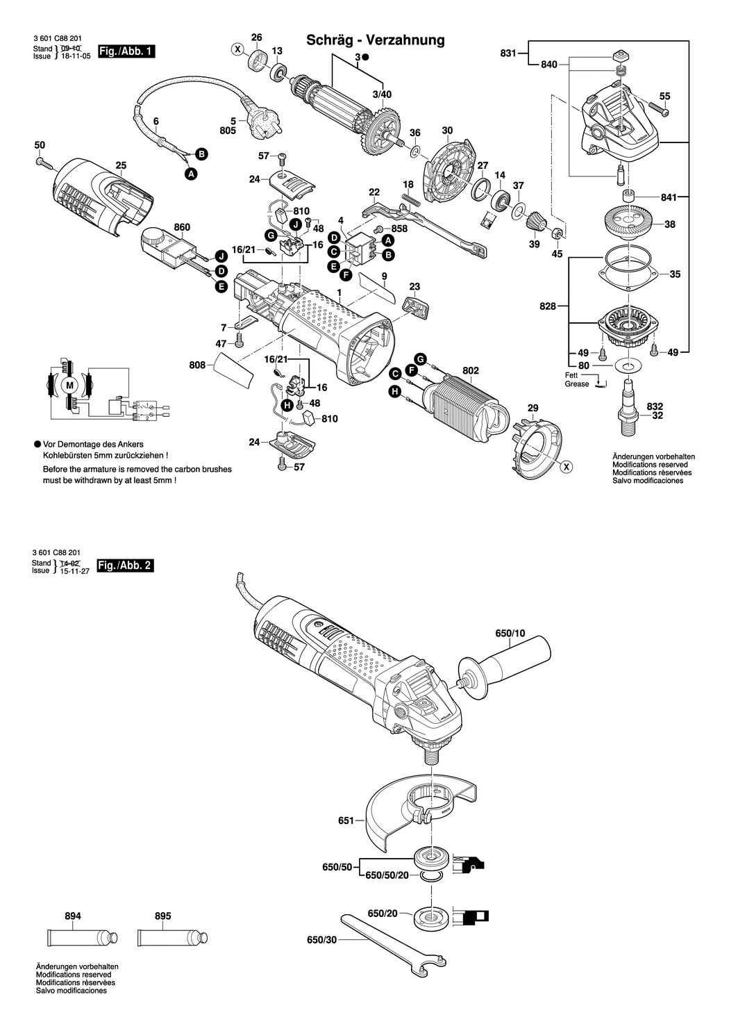 Bosch GWS 7-115 E / 3601C88231 / CH 230 Volt Spare Parts