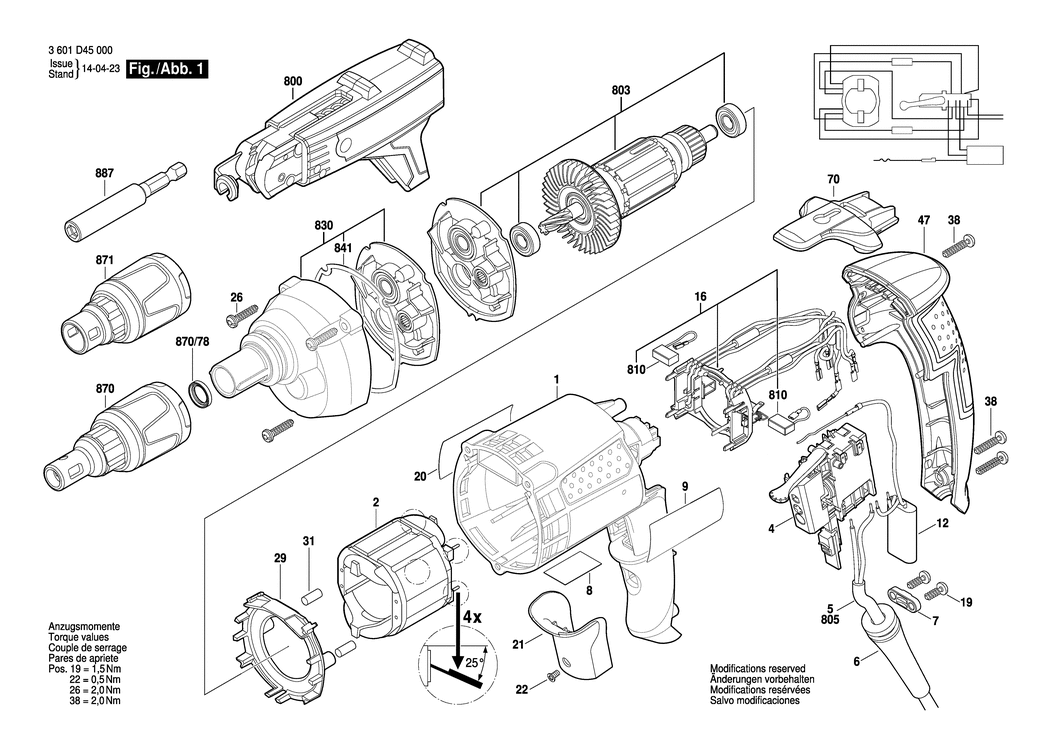 Bosch GSR 6-25 TE / 3601D45000 / EU 230 Volt Spare Parts