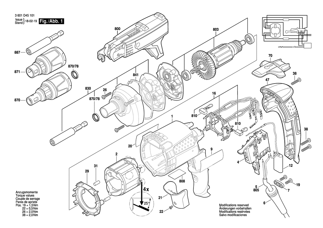 Bosch GSR 6-45 TE / 3601D45101 / EU 230 Volt Spare Parts
