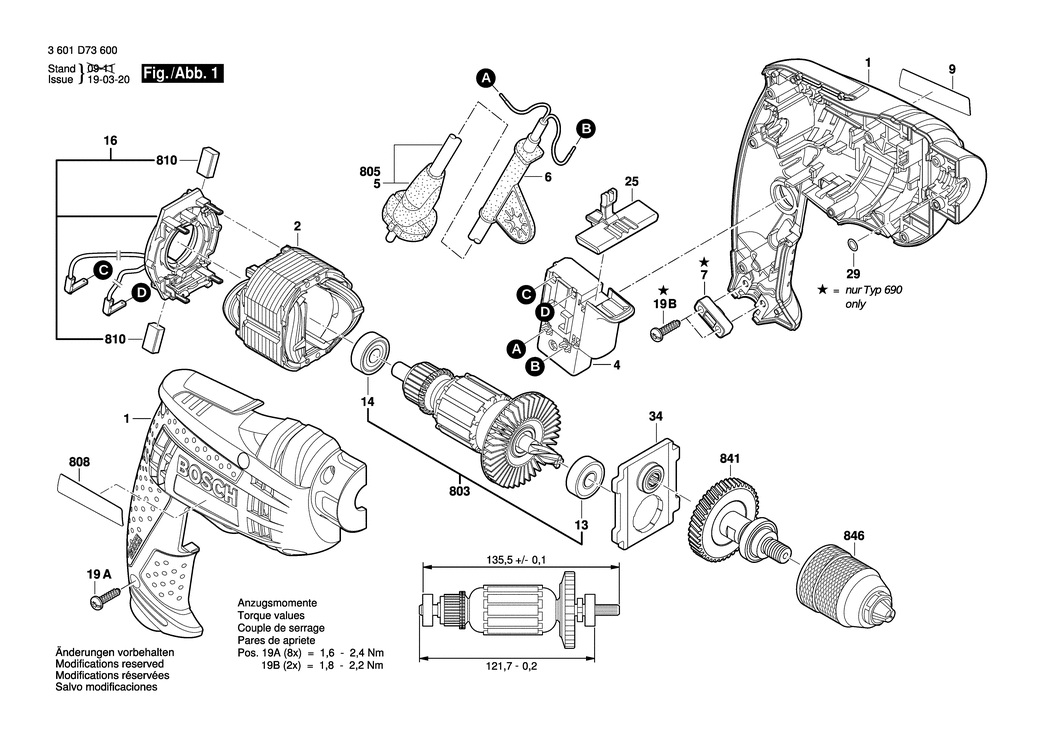 Bosch GBM 10 RE / 3601D73630 / CH 230 Volt Spare Parts
