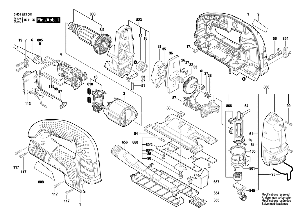 Bosch GST 150 BCE / 3601E13001 / EU 230 Volt Spare Parts