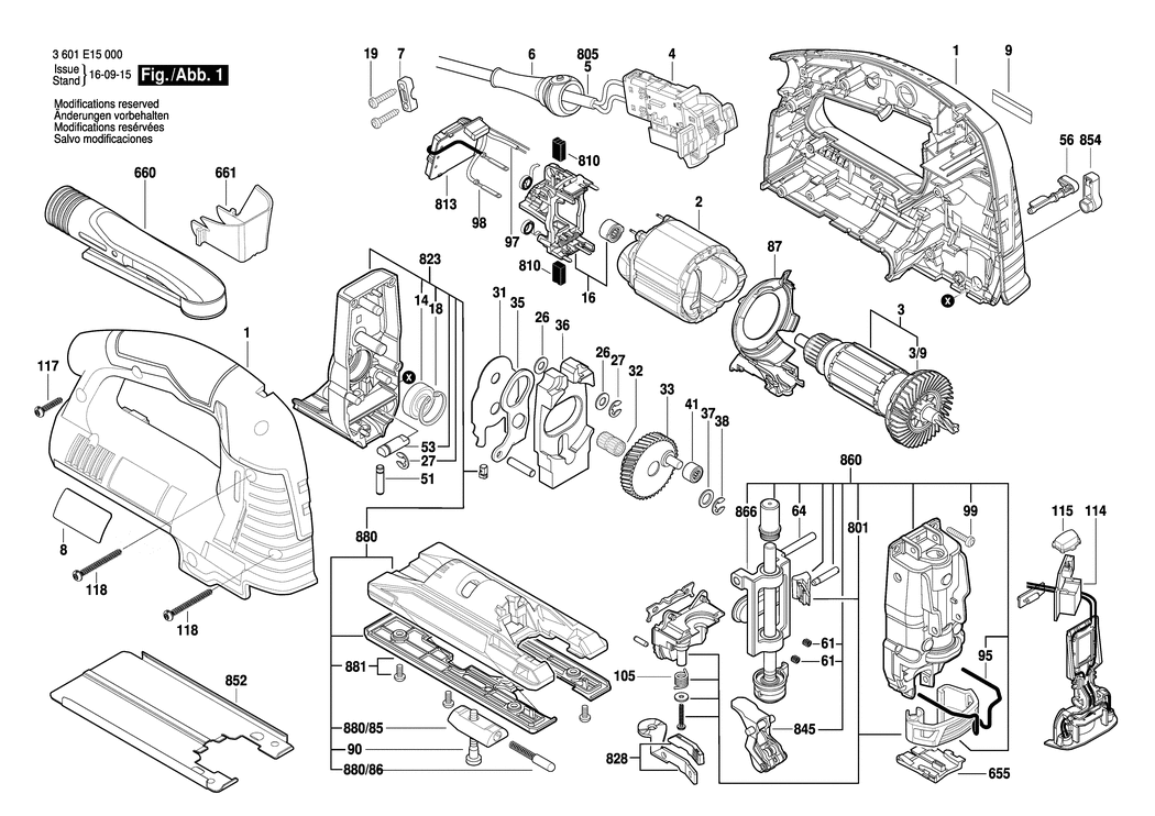 Bosch GST 140 BCE / 3601E15000 / EU 230 Volt Spare Parts