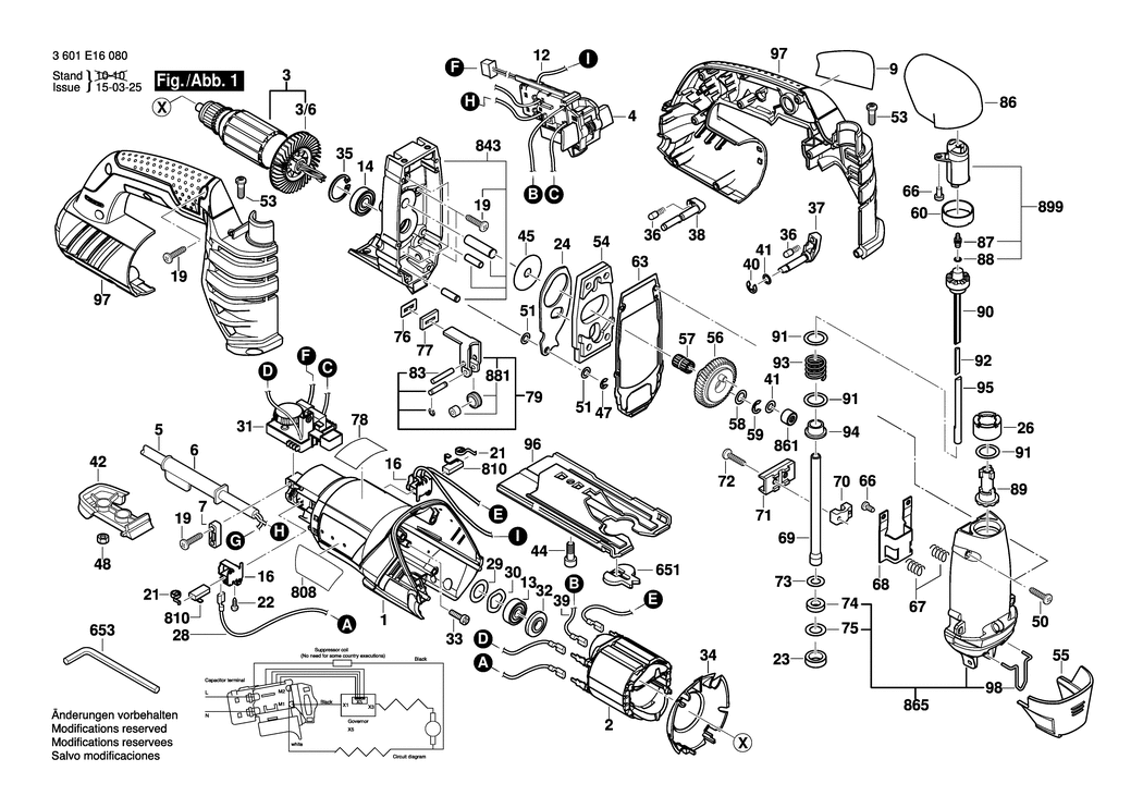 Bosch GST 25 Metal / 3601E16000 / EU 230 Volt Spare Parts