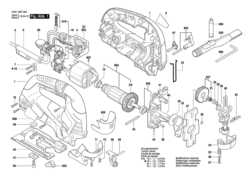 Bosch GST 90 BE / 3601E8F003 / EU 230 Volt Spare Parts