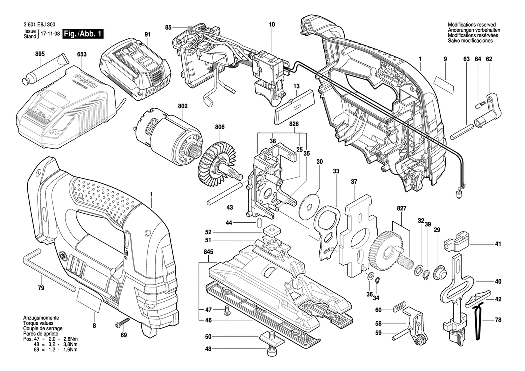 Bosch GST 18 V-LI / 3601E8J300 / --- 18 Volt Spare Parts